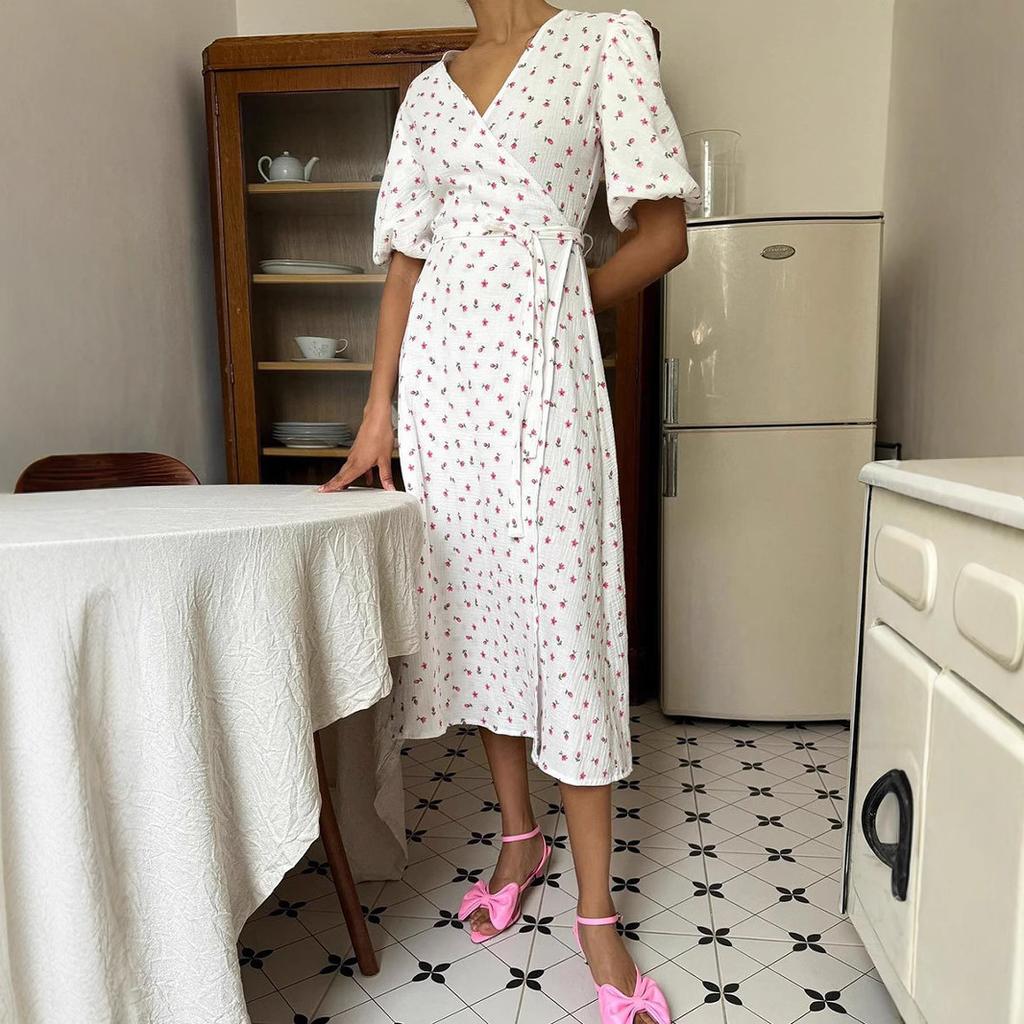 Платье с цветочным принтом с разрезом, длинное платье