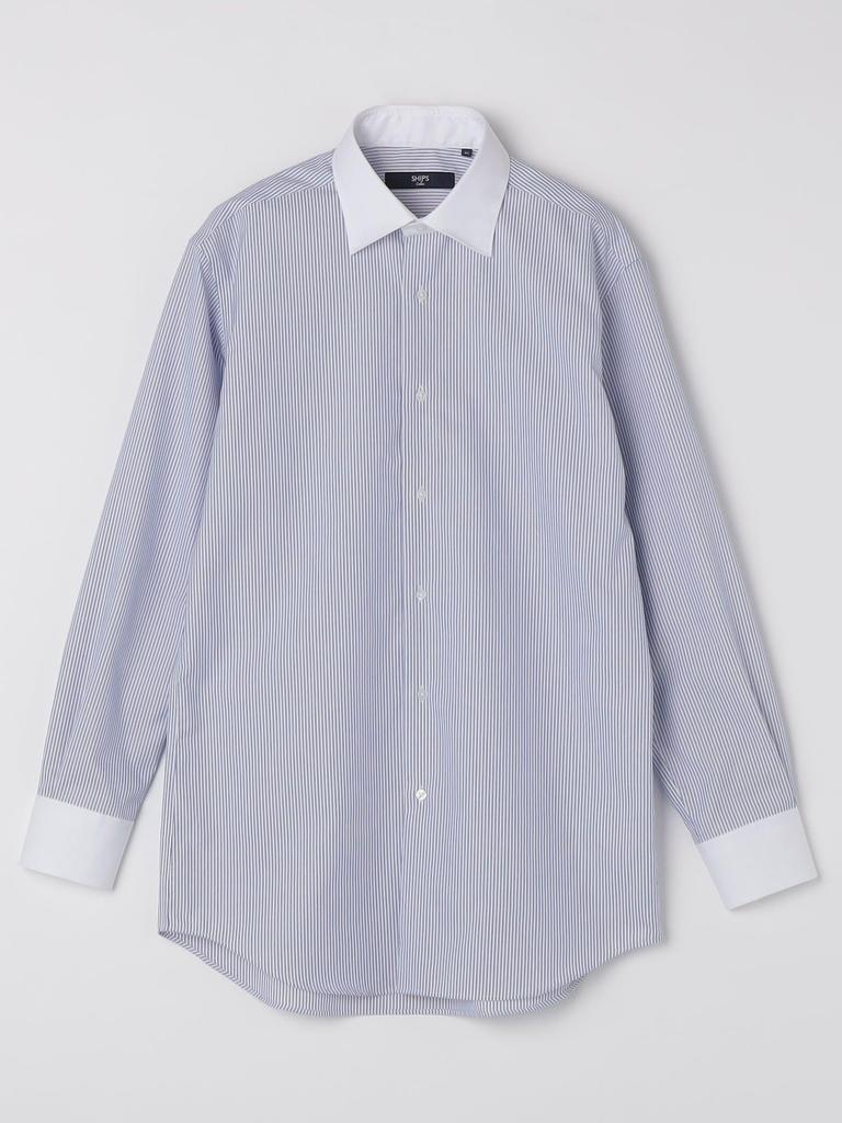 SHIPS Colors Мужская рубашка с широким воротником и полоской «клерк», не требующая особого ухода, синяя, размер 40, 211130390