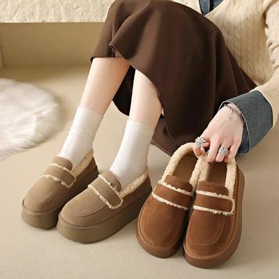 Модные женские зимние ботинки на толстой подошве, осенне-зимние плюшевые туфли Boken в стиле ретро, увеличивающие рост, теплые нескользящие хлопковые туфли, мокасины