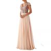 Women Neck Lace Chiffon Ball Evening Dress With Split