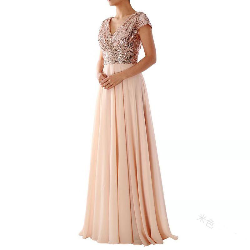 Women Neck Lace Chiffon Ball Evening Dress With Split