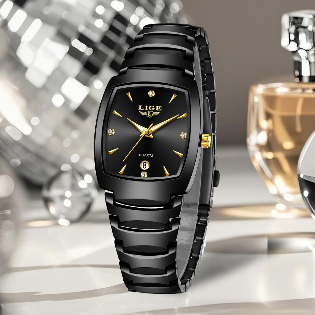 LIGE Original Luxury Elegant Quartz Watches for Women Square Fashion Stainless Casual Waterproof Date Ladies Clocks Reloj Mujer