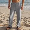Drawstring Men's Simple and Fashionable Solid Color Casual Cotton and Linen Straight Leg Pants Men