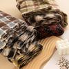 Season Plaid Striped Scarf, Women'S High-End Sense Of Dark Tassels, Casual Simplicity And Warmth