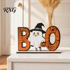 Halloween Table Sign Wooden Sign, Cute Pumpkin Boo Ghost Hand Painted Decor Tabletop Centerpiece for Indoor Mantel Fireplace Childlike Room Accent