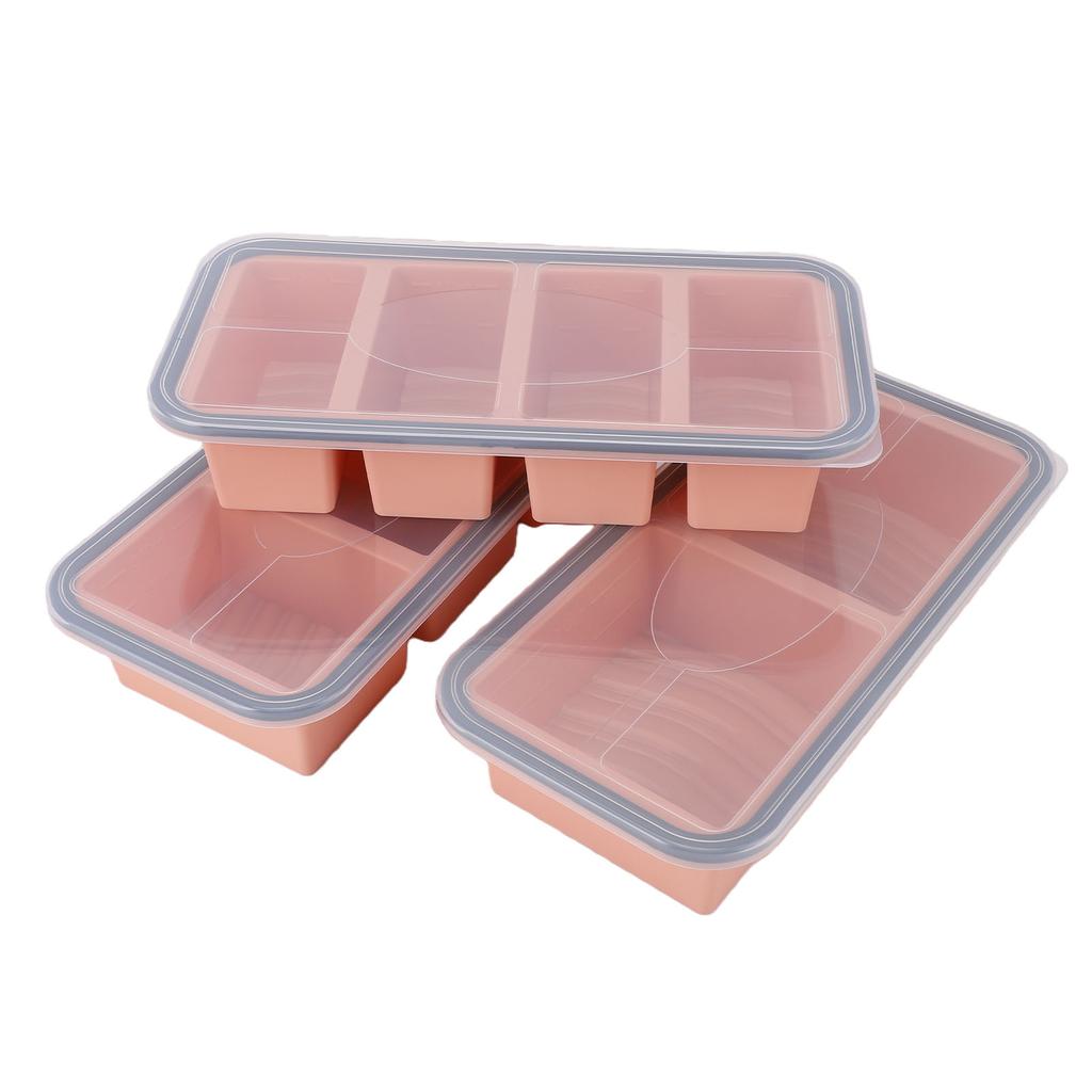 3PCS Silicone Freezer Mold with Lids Divided Soup Cubes Freezer Tray for Fridge Food Storage Organization Light Pink