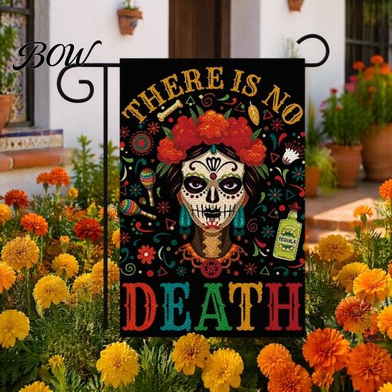 Festive Lawn Ornament Flags Day of The Dead Garden Flag, 12x18 Inch Floral Skull Decorative Yard Double Sided Holiday Mexican Gothic Skeleton Flowers