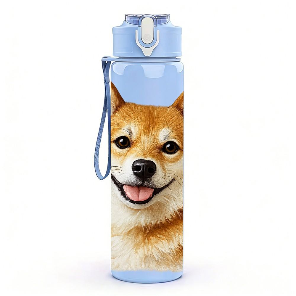 1PC Happy Shiba Inu Dog Portrait Print 750ml Color Plastic Sports Water Bottle Leakproof Flip Straw Lid Suitable for Sports Office Home Use