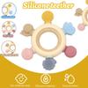 Food Grade Baby Silicone Teether Rudder Shape Wooden Ring Teething Toys BPA Free Infant Chewing Nursing Toy Newborn Gifts