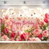 Баннер «С днем рождения» для женщин, декор на день рождения, розовые розы, тюльпаны, тематические флажки, украшения на годовщину