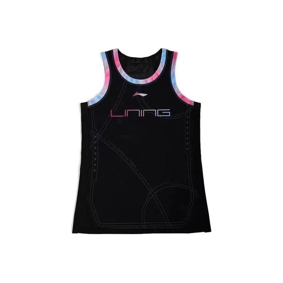 Li Ning Sports Basketball Series Logo Print Gradient Mesh Дышащий тренировочный жилет для мужчин, жилеты черного цвета AAYR391-2
