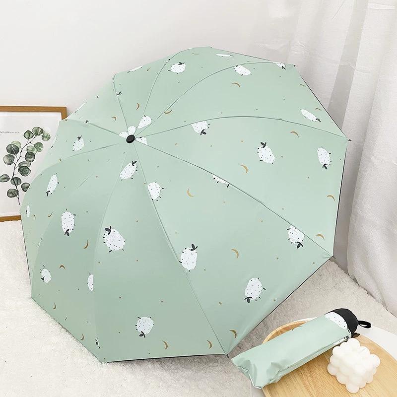 Ten-Rib Large Double Umbrella for Students, Cartoon Sun Umbrella with Black Coating for Sun Protection, Dual-Use for Sun and Rain, Manual Folding
