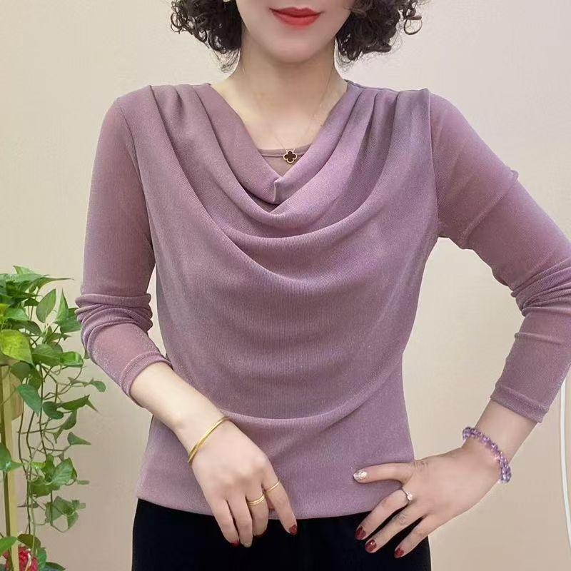 Женская футболка с длинным рукавом из сетки с воротником-стойкой, цельная, осень 2025