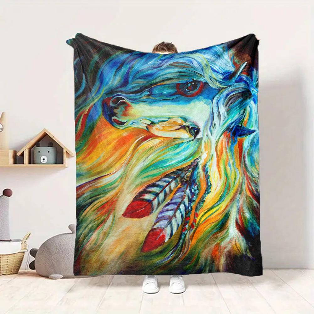 Horse Spirit Flannel Blanket Throw Blanket Soft Warm Sofa Bed Camping Car home Decor Unique Christmas Gift C930489