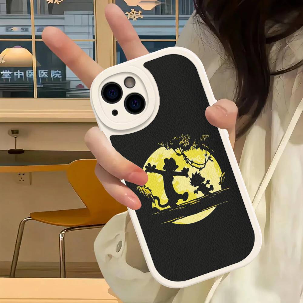 C-Calvin And H-Hobbes Phone Case For IPhone 16 15 14 13 Pro Max 11 12 Plus Leather Silicone Cover