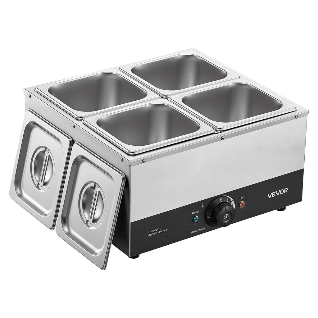 VEVOR Chocolate Melting Machine, 4 Tanks 8.2 kg Choc Commercial Melter, 1200W High Power, Water Bath Heating System, Stainless Steel Body