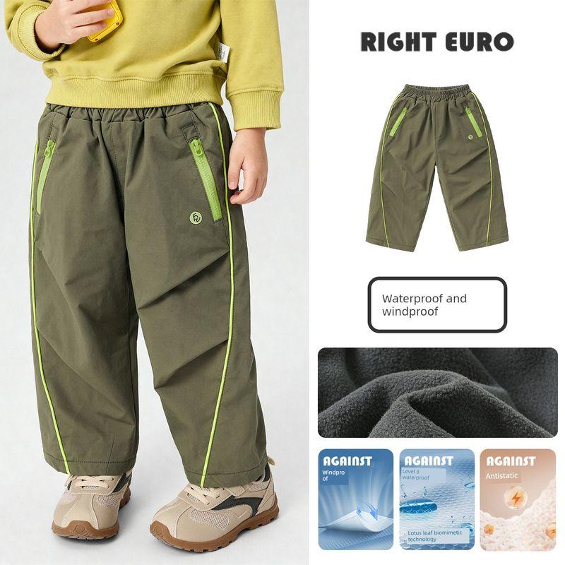 Right-Ou Boys' Fleece Paratrooper Pants Winter Clothing New Winter Style Baby Fleece-Lined Thickened Pants Winter Children's Clothing