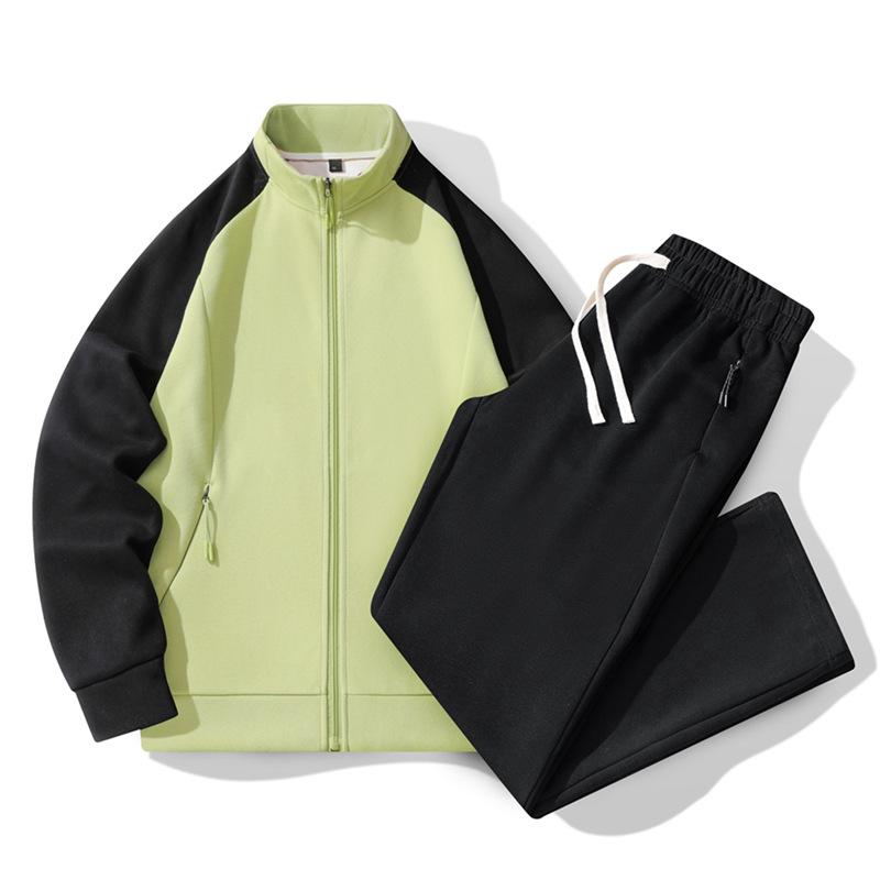 Leisure Sports Set Women's Two Piece Set Spring and Autumn Color Insertion Loose Breathable Splicing Stand Up Collar Coat Sports Running Set