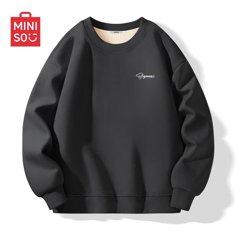 MINISO Men's American Style Fleece-Lined Letter Print Sweatshirt