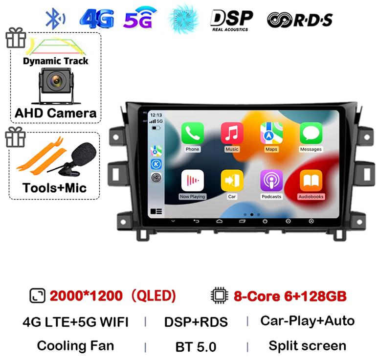 Android 14 Carplay Auto 360 Camera для Nissan NAVARA Frontier NP300 2011 - 2018 Мультимедийный видеоплеер GPS Автомобильное радио DSP Stereo