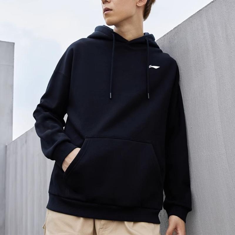 Li Ning Logo Sports Casual Hoodie Мужские толстовки с капюшоном черного цвета YWDT331-1