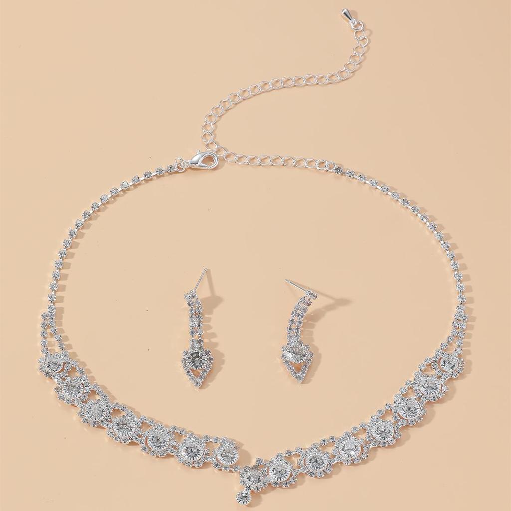 Luxury Bridal Zircon Flower Necklace & Earrings Set - Elegant Wedding Jewelry Accessories