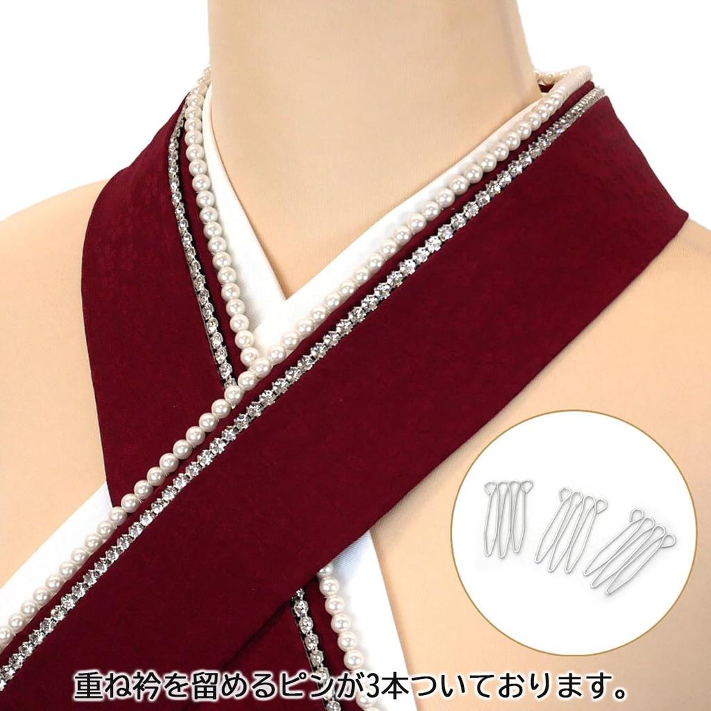 [Kyoto Usagido] Многослойный воротник с жемчужными бусинами и стразами, узор с цветами сакуры, с булавкой-креплением, Сделано в Японии, e-034, для Фурисоде,