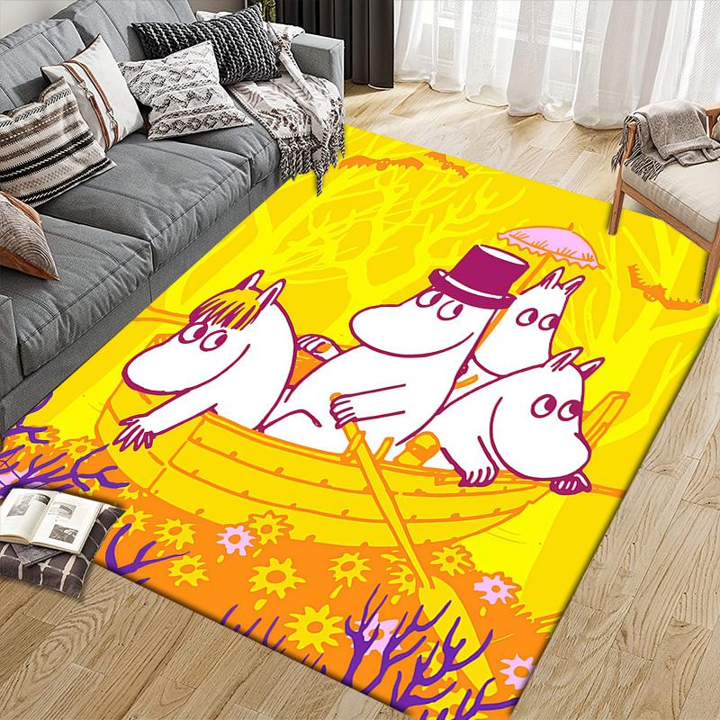 Moomin Flannel Pattern Square Carpet,Area Rug,Carpet Rug for Living Room Bedroom Sofa Playroom Decor,Non-slip Floor Mat