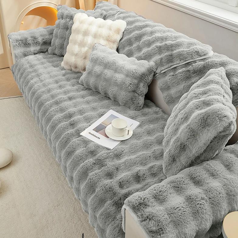 Плюшевый чехол для дивана для гостиной, теплое зимнее полотенце для дивана, универсальный нескользящий коврик для дивана, одеяло для дивана, подушка для дивана, утолщенная подушка с кроликом