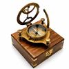 11.43 cm Brass Sundial Compass with Wooden Box, Marine Compass, Steampunk Navigation Gift, Antique Brass Collectible