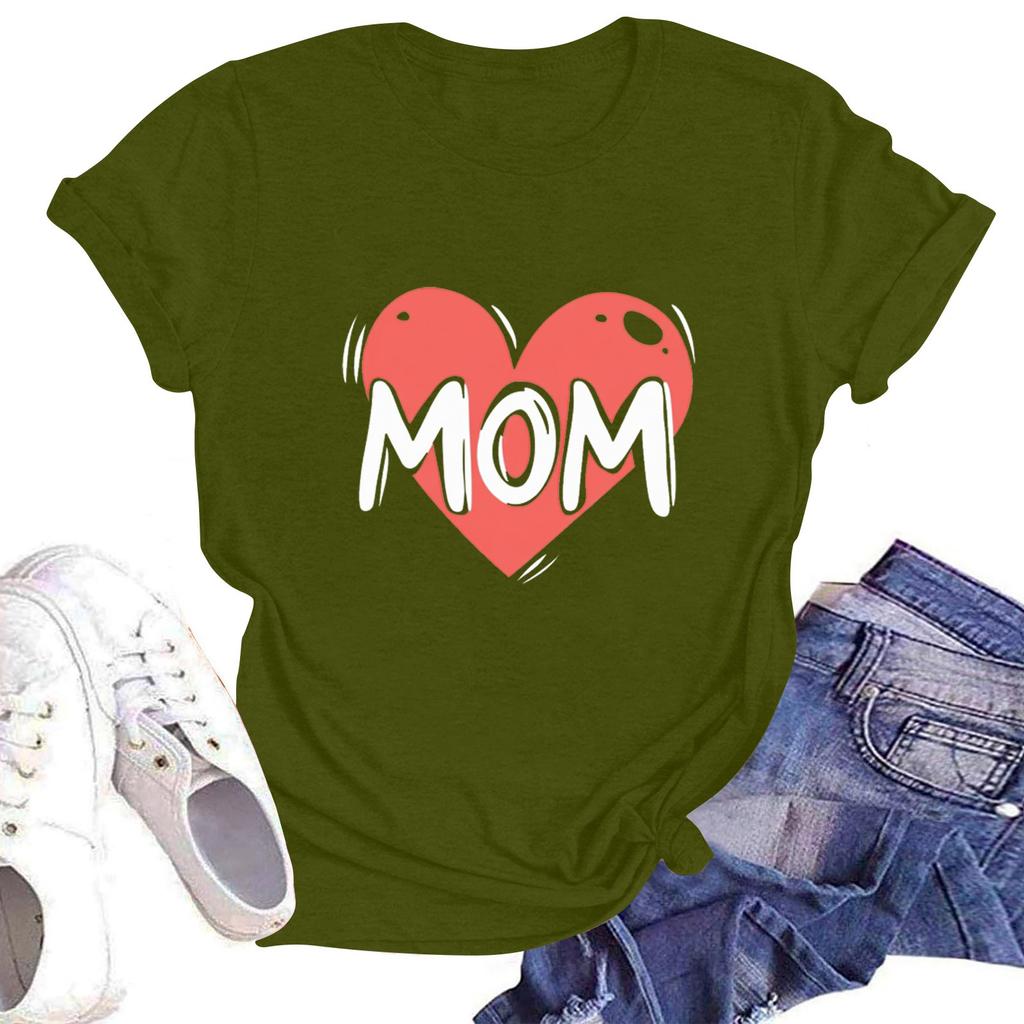 Women's Casual Round Neck Short Sleeve Pullover Printed T-Shirt Top