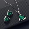 Women Faux Pendant Necklace Ear Jewelry Set Stud Earrings Gemstone Triangular