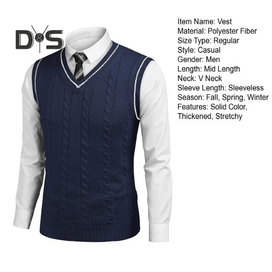 Мужской жилет, свитер с V-образным вырезом, без рукавов, облегающий вязаный пуловер с цветными блоками, облегающий свитер средней длины, утолщенный, в деловом и чопорном стиле