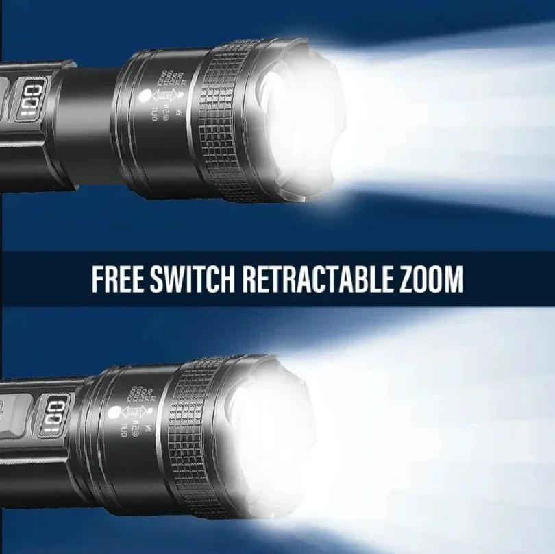 High Power LED Tactical Flashlight Rechargeable Zoomable Camping Fishing Emergency Torch With Battery Display
