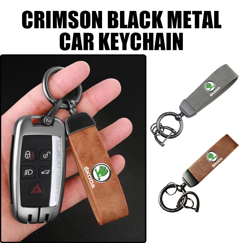 ICPG4 For Skoda 3D Metal Leather Car Keychain Key Ring Auto Emblem Accessories Fabia 1 2 Octavia a7 RS Superb Rapid Yeti Karoq Vision