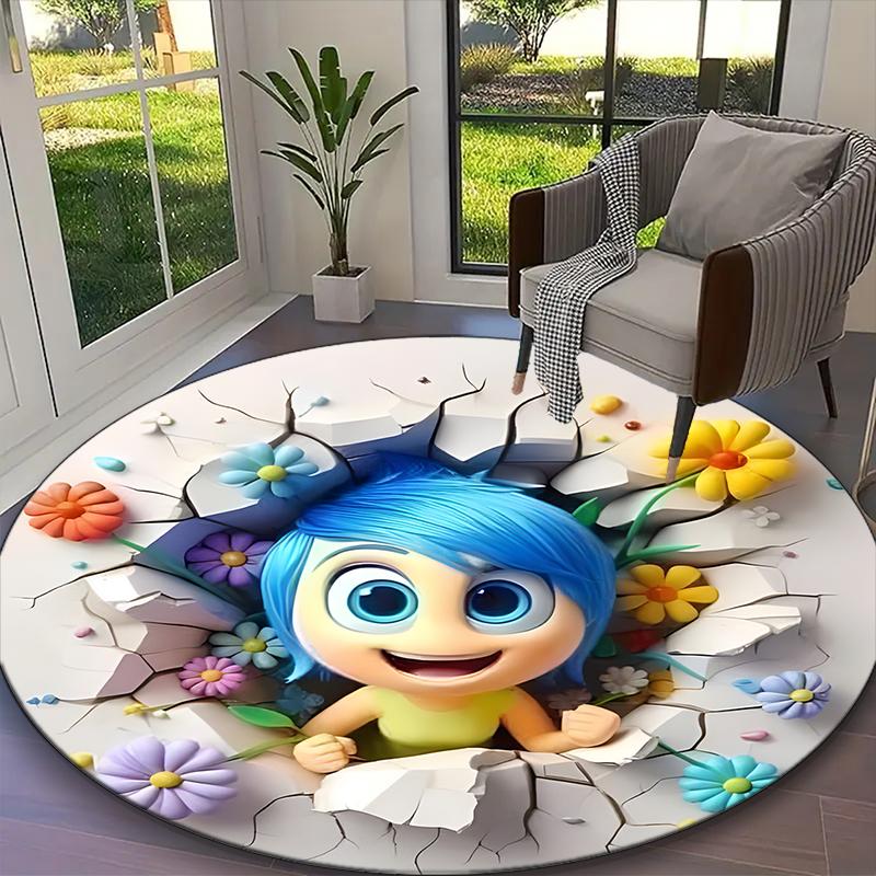 Inside Out Magical Purple Flower Rug Ideal for Reading Room, Multi-purpose Office Chair Sofa Carpet, Anti-slip Printed Home Round Rug
