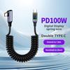 Зарядный кабель с цифровым дисплеем, передача данных 480 Мбит/с, универсальный Type-C, 90-градусный, 100 Вт, пружинный кабель для быстрой зарядки