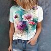 Модная винтажная футболка с 3D-принтом цветов, с круглым вырезом, с коротким рукавом, оверсайз, топы, футболки, женская одежда, Харадзюку, женская футболка
