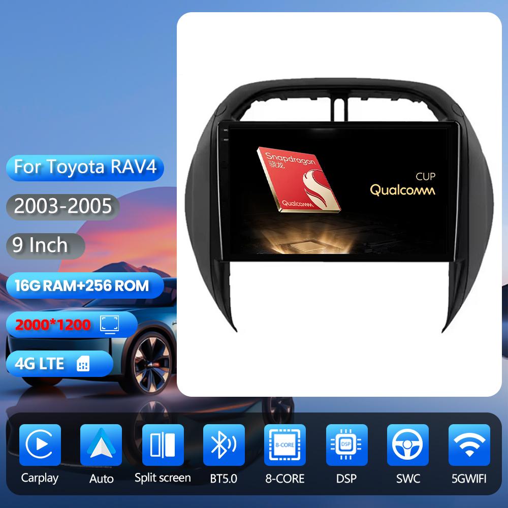 Autoradio Android 16 Plug and Play pour Toyota RAV4 RAV 4 2003 - 2005, écran Carplay, lecteur multimédia DAB+, autoradio 2K, GPS