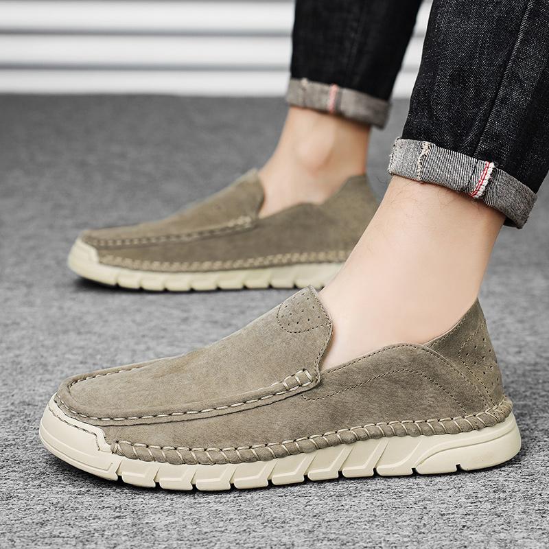 Fashion Comfortable Slip On Loafers Men Outdoor Handmade Leather Men's Shoes Casual Anti-slip Wearable Driving Shoes Flats Walking Shoes