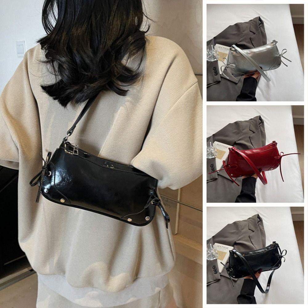 Solid Color Shoulder Bag Bow Tie Women Handbag Fashion Armpit Bag  Ladies