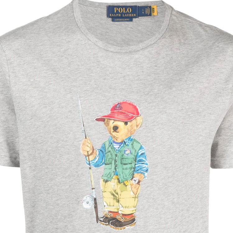 Polo Ralph Lauren SS23 мультяшный медведь логотип принт круглый вырез короткий рукав футболка мужская футболка серая 710853310-019