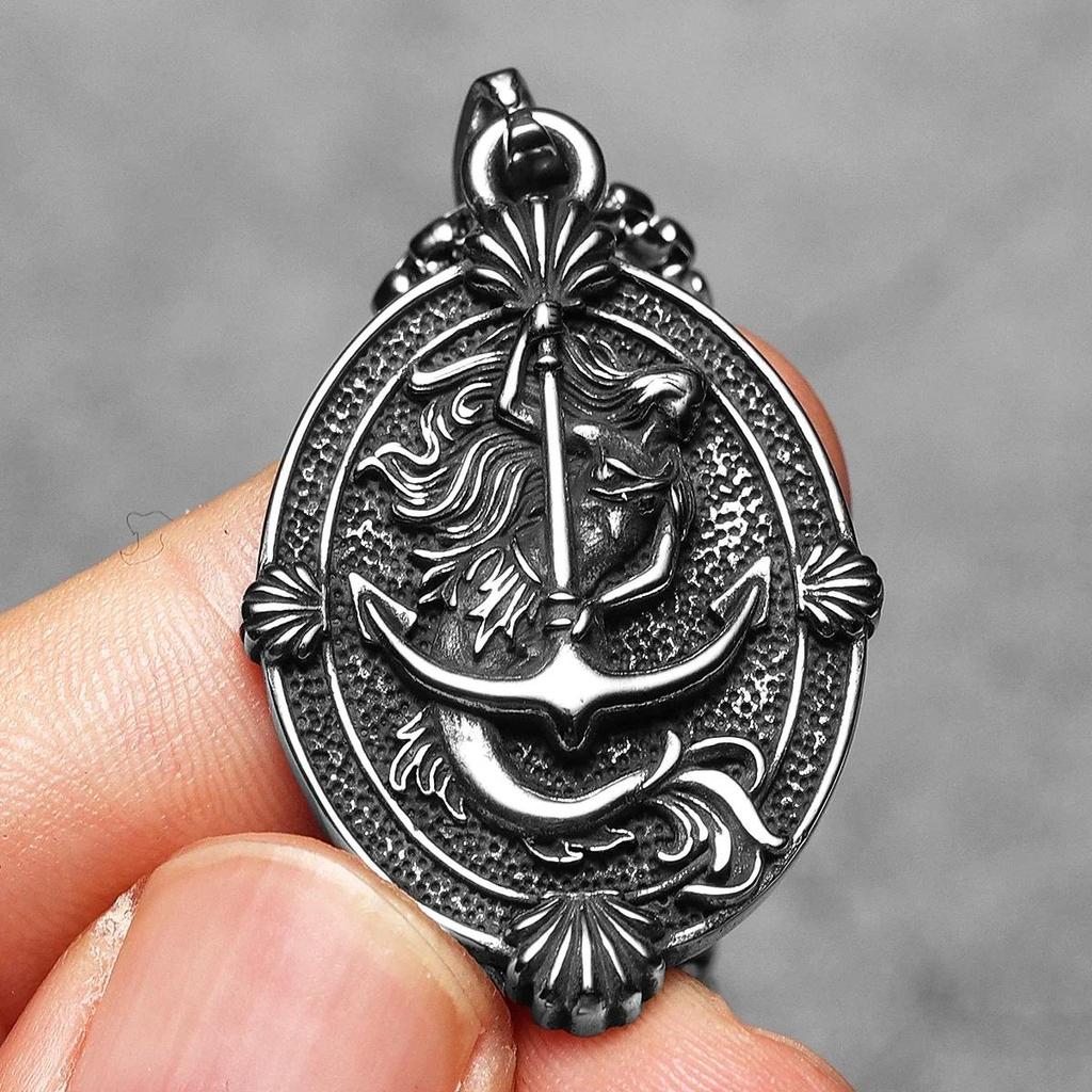 Vintage Retro Anchor Mermaid Pendant Necklace Chain Unisex Men Women Fashion Gothic Amulet Talisman Jewelry Party Gift