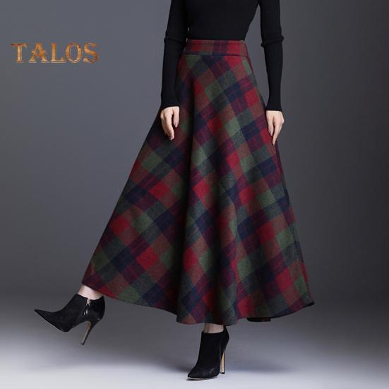 Женская шерстяная юбка с высокой талией и клетчатым принтом, юбка-трапеция, осень-зима, утолщенная юбка с большим подолом, повседневная одежда