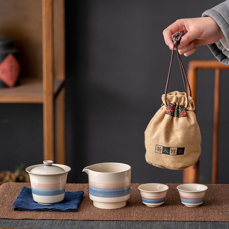 Portable travel kung fu tea set, one pot, three cups, outdoor camping tea drinking equipment, car express cup