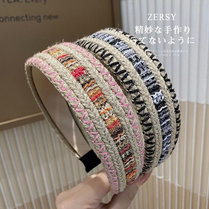 Bohemian Woven Wide Headband for Women, Vacation Style Non-slip Hair Hoop, Colorful Stitching Hairband for Washing Face & Daily Use