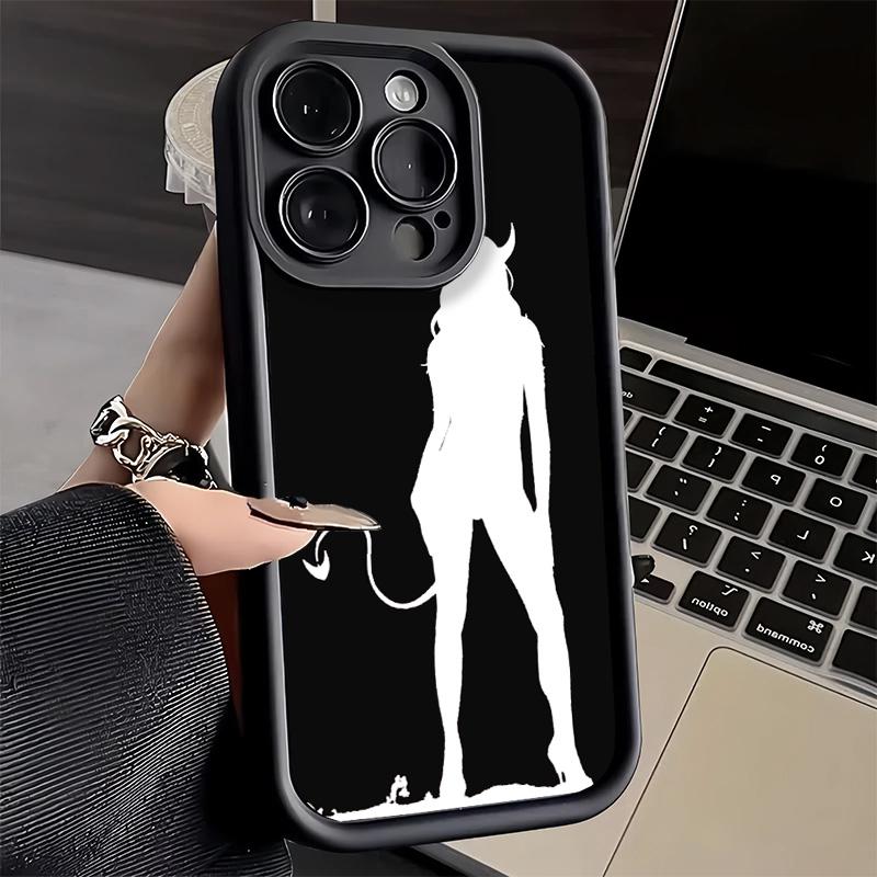 Чехол для телефона iPhone 17 Air 16E 15 16 Pro Max Силуэт Девушки-Дьяволицы Крутой Чехол 14 Plus 13 12 Mini Мягкий Силиконовый Чехол Fundas