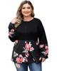 Azura Exchange Black Plus Size Floral Printed Splicing Half Button Top