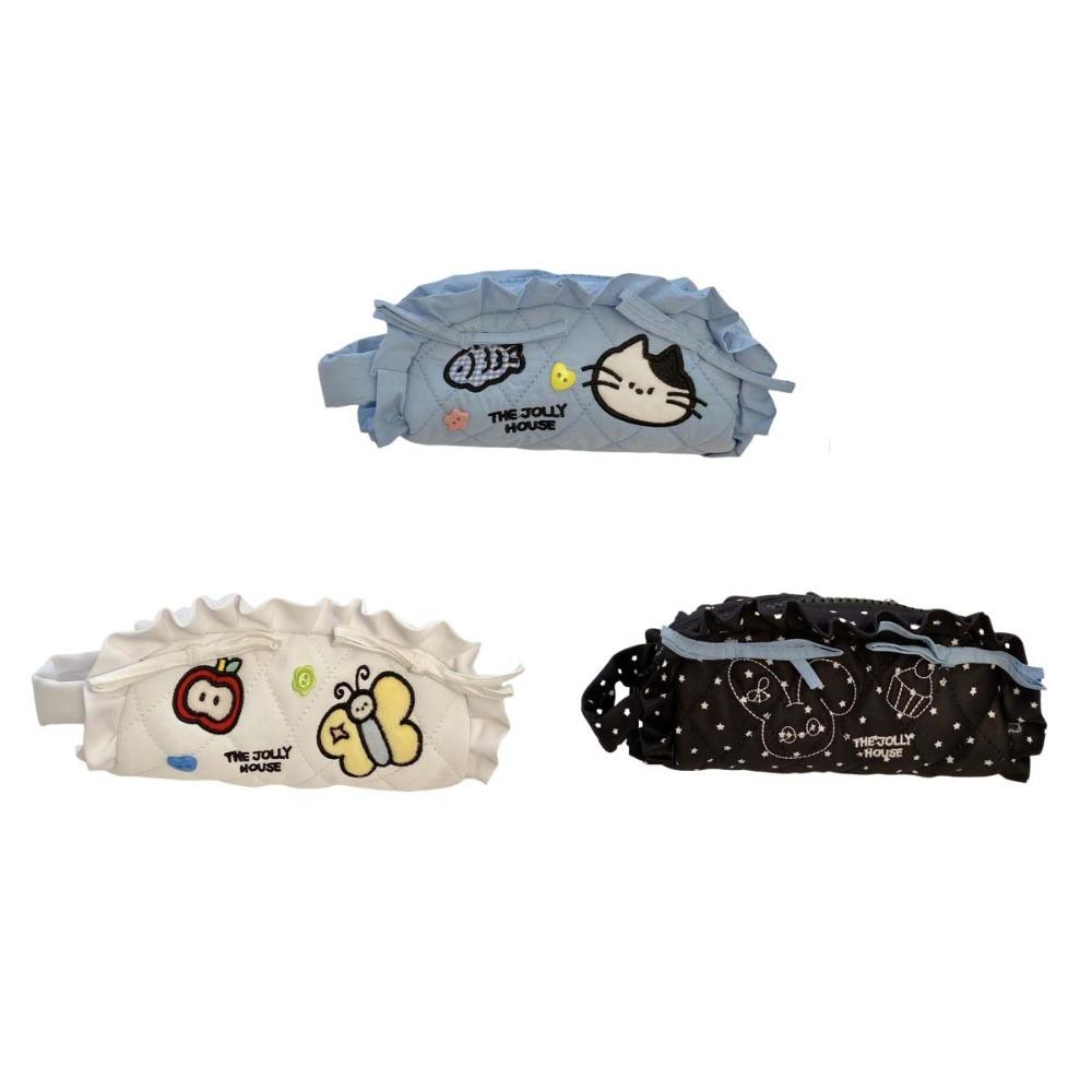 Large Capacity Cartoon Pencil Case Cat Bee Rabbit Cosmetics Storage Korean Pencil Bag Portable Cloth Ruffled