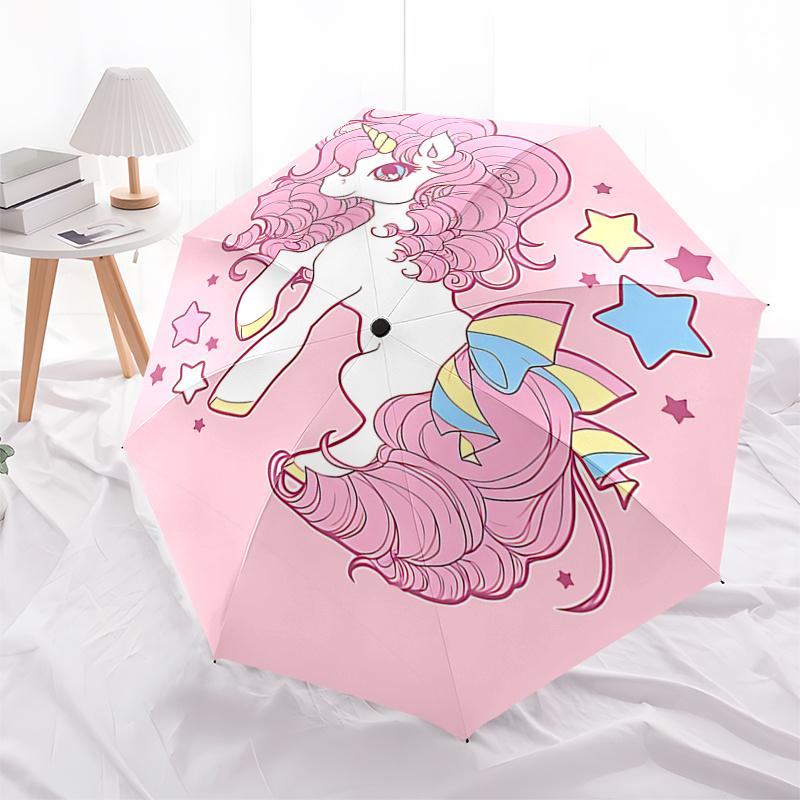Unicorn Fantasy Automatic Folding Umbrella: Portable 3 Fold Design with 8 Bone Frame, Perfect for Fans and Outdoor Adventures!0104070a
